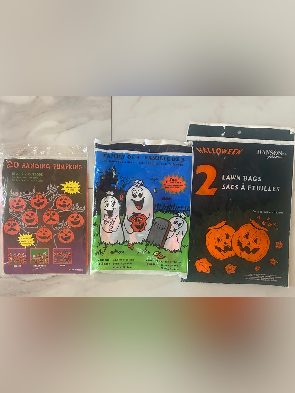 Bundle of Assorted Vintage Ghost & Pumpkin Lawn Bags, New in Packages